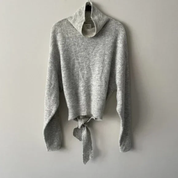 Aritzia Wilfred Lorin Sweater Turtle Neck Long Sleeve Tie Waist Gray Medium - Picture 2 of 7